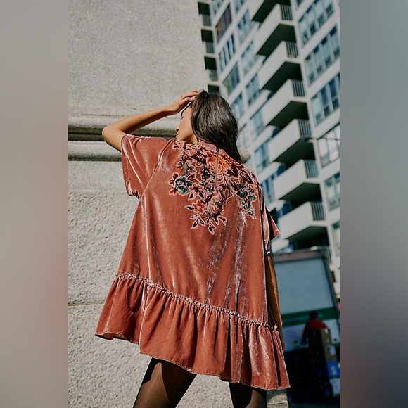 NEW NWT Free People Sweet Echoes Mini Dress Cedar Wood M - Picture 2 of 9